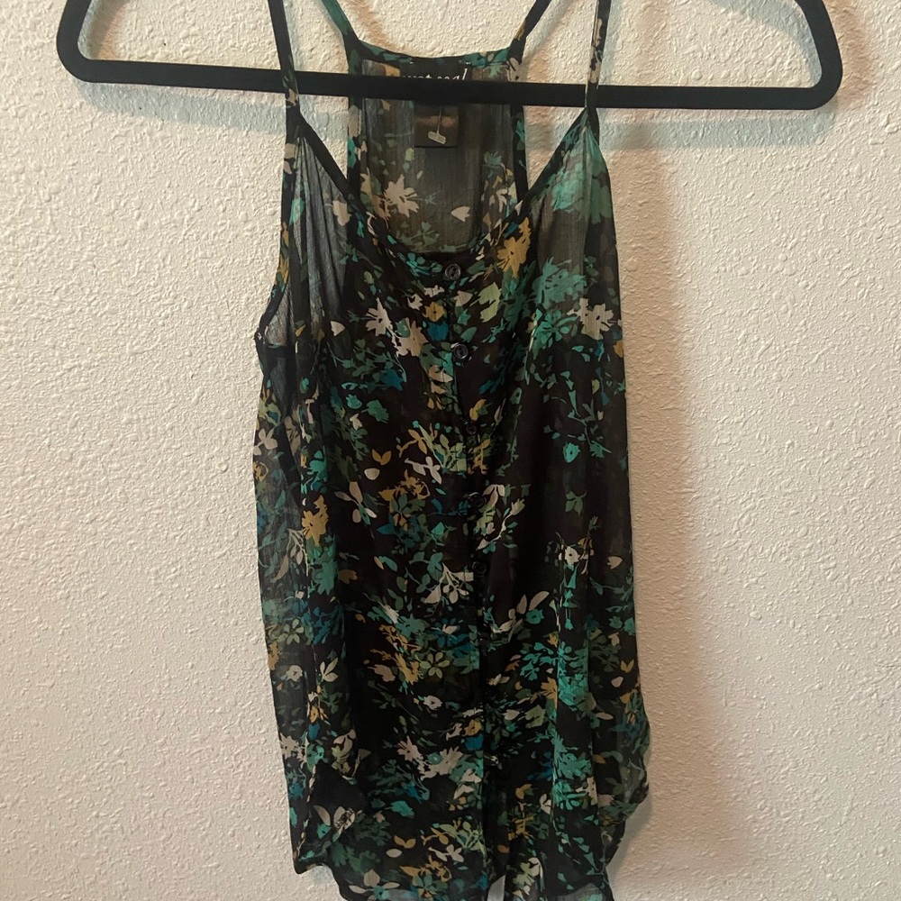 Wet Seal Floral Sheer Camisole - Black and Green